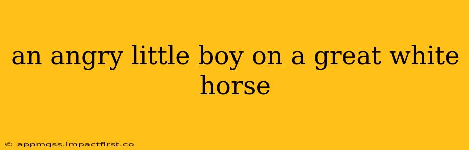 an angry little boy on a great white horse
